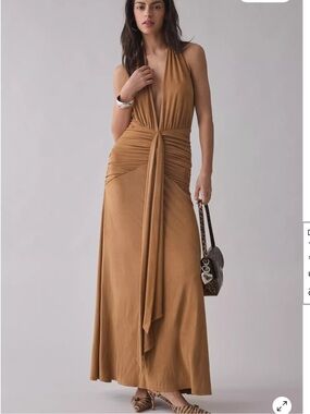 AFRM Camel Halter Tie-Front Maxi Dress